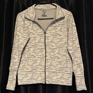 Zyia Active Cream Combo Zipper Jacket White Gray Sweatshirt Sporty Size Medium